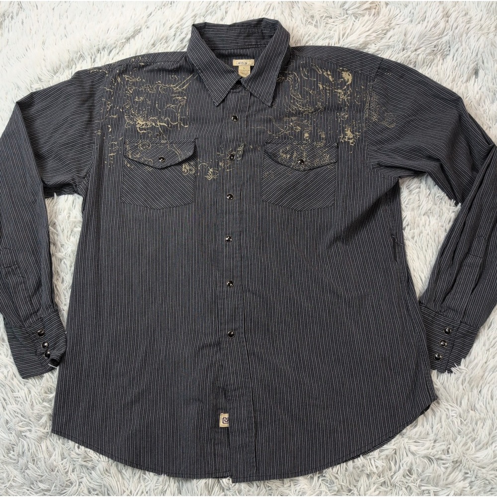 Carbon Shirt Mens L Snap Up Pockets Western Rancher Cowboy Rodeo Casual